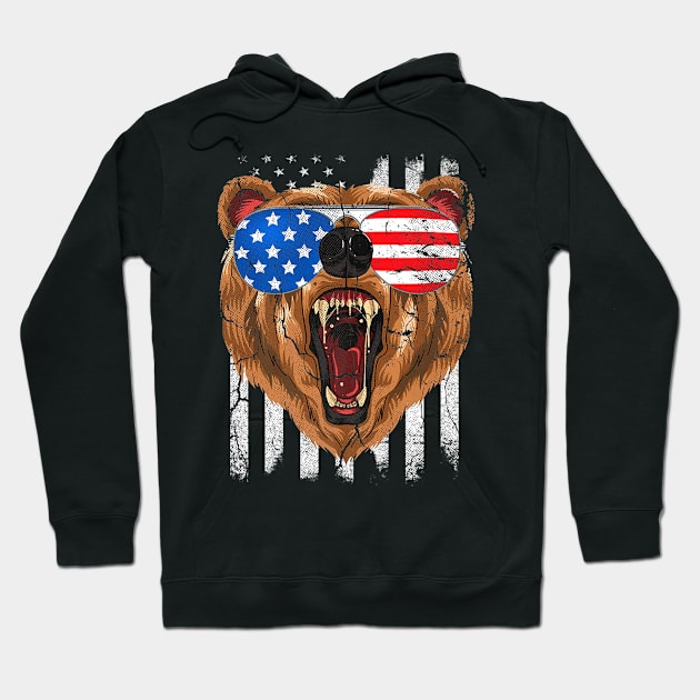 4th Of July Bear American Flag Usa Men Kids Boys Hoodie by Macy XenomorphQueen